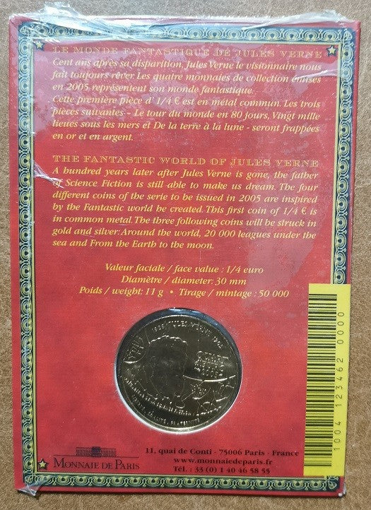1/4 Euro Francúzsko 2005 - Jules Verne (UNC)