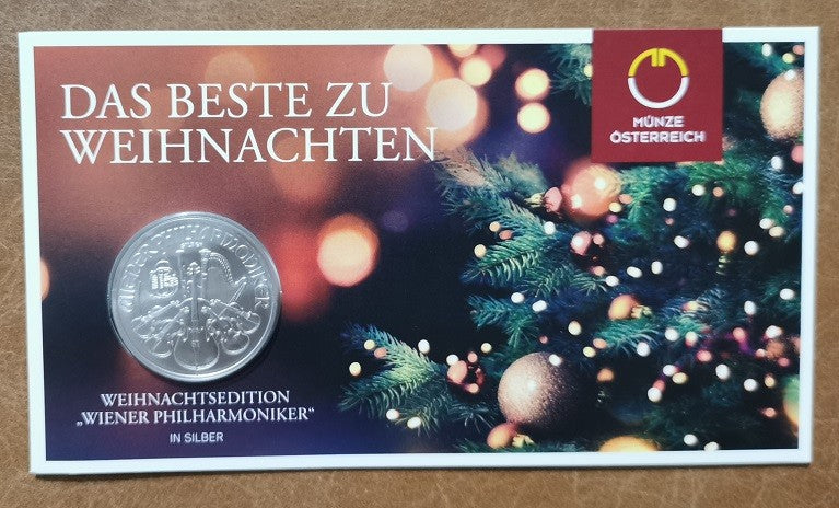 Rakúsko 1,50 Euro 2022 Philharmonic 1oz Vianočná edícia (BU)
