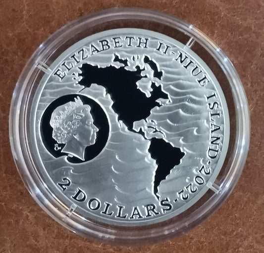 2 doláre Niue 2022 - Objavenie Ameriky - Krištof Kolumbus (1 oz. Ag proof)