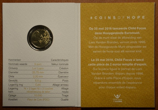 2 Euro Belgicko 2016 - Dieťa v núdzi (BU karta)
