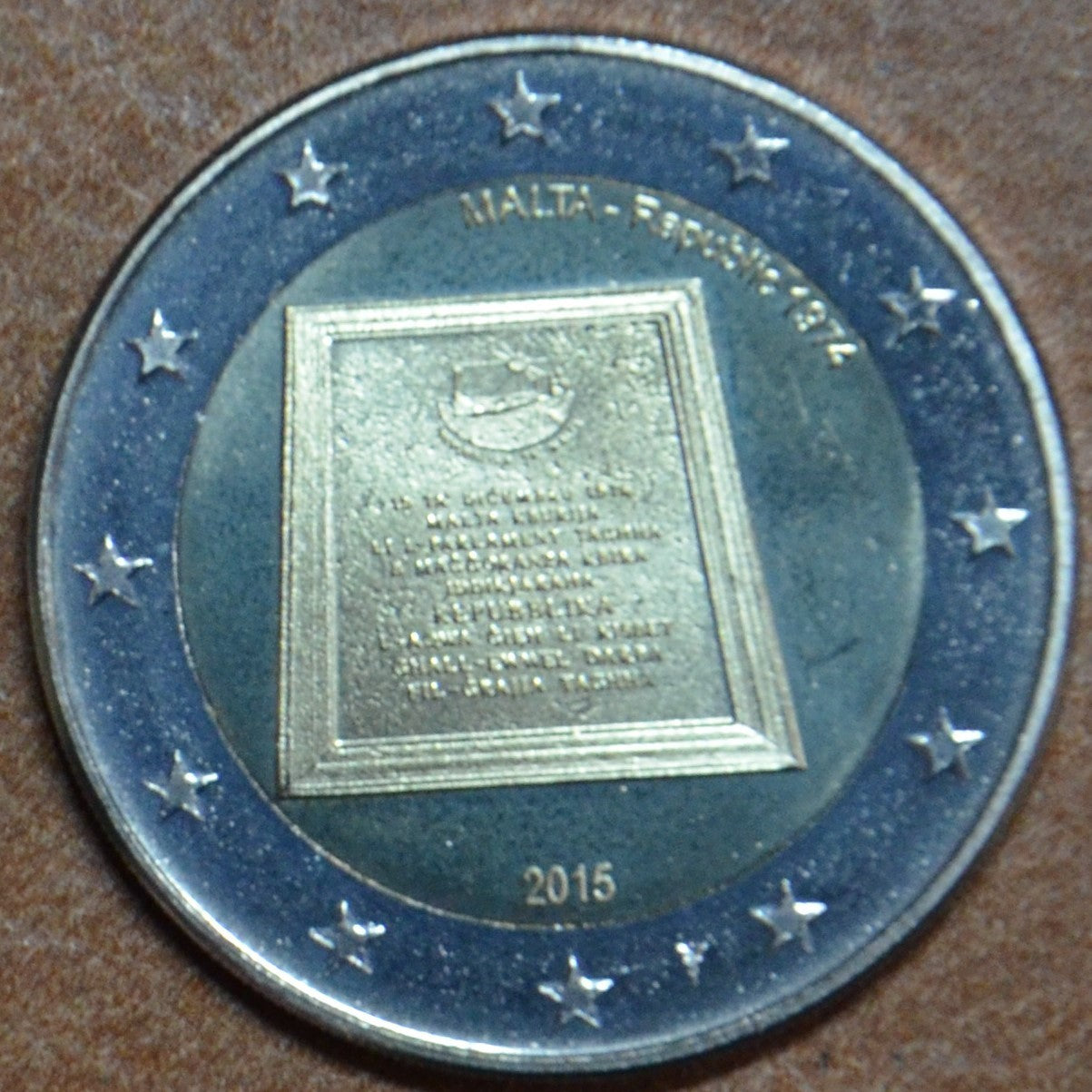 2 Euro Malta 2015 - Republika 1974 (UNC so značkou holandskej mincovne)