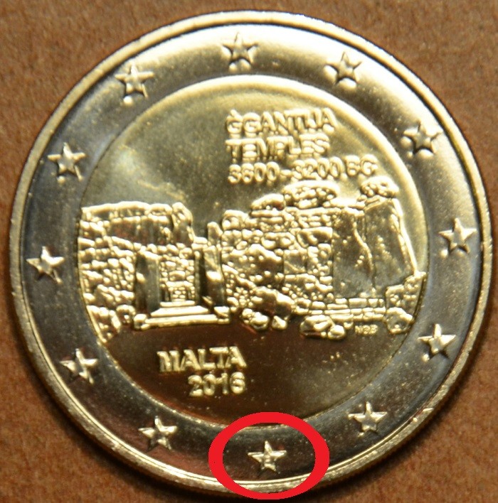 2 Euro Malta 2016 - !značka F! - Chrámy Ggantija (UNC)