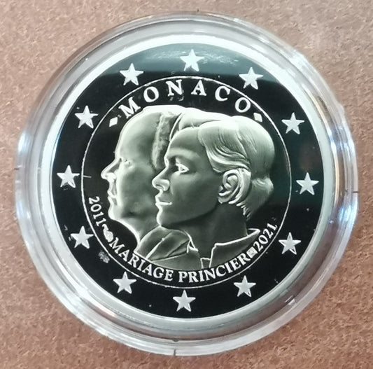2 Euro Monaco 2021 - 10. výročie svadby princa Alberta II. a Charlene Wittstock (Proof)