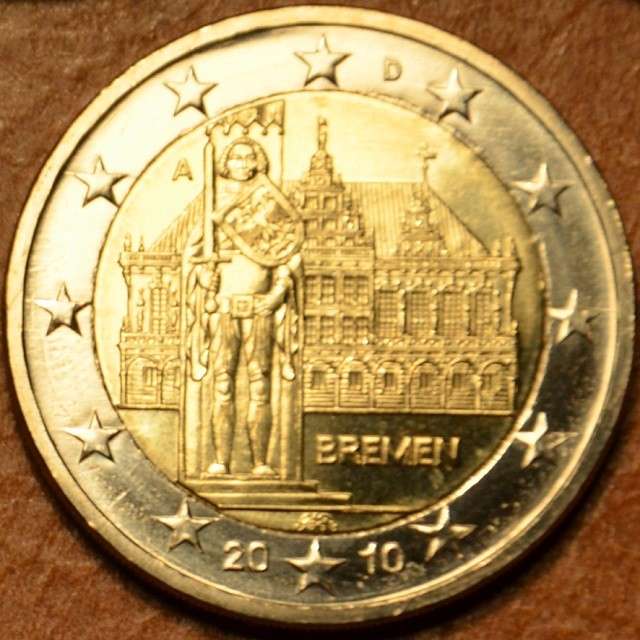 2 Euro Nemecko 2010 "A" Bremen: Brémska radnica s Rolandovou sochou (UNC)