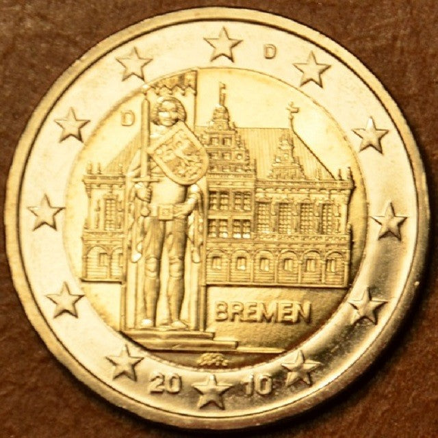 2 Euro Nemecko 2010 "D" Bremen: Brémska radnica s Rolandovou sochou (UNC)