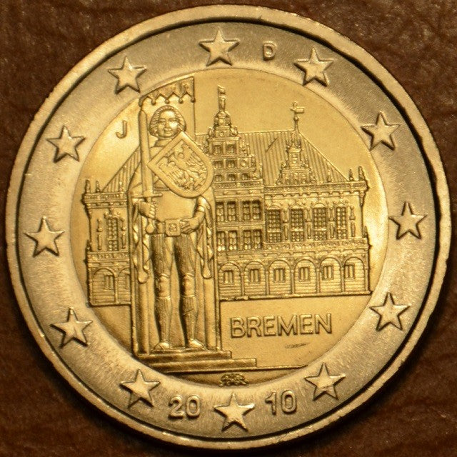 2 Euro Nemecko 2010 "J" Bremen: Brémska radnica s Rolandovou sochou (UNC)