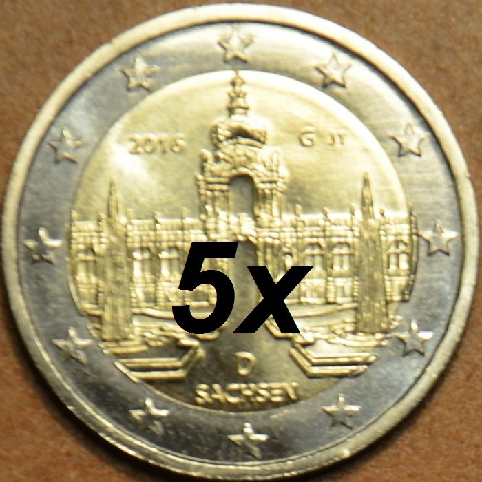 2 Euro Nemecko 2016 - "ADFGJ" Sasko: Zwinger v Dražďanoch (5x UNC)