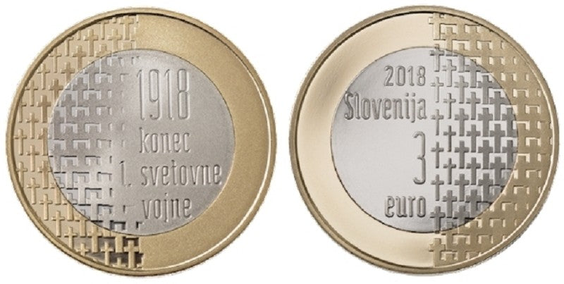 3 Euro Slovinsko 2018 Koniec svetovej vojny (UNC)