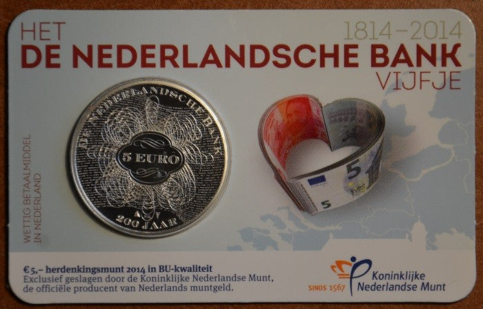 5 Euro Holandsko 2014 - 200 rokov banky (BU karta)