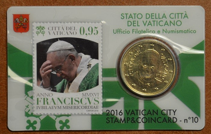 50 cent Vatikán 2016 oficiálna karta so známkou No. 10 (BU)