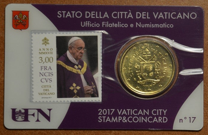 50 cent Vatikán 2017 oficiálna karta so známkou No. 17 (BU)