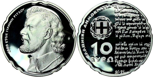 Grécko 2009 sada Ritsos so striebornou 10 Euro mincou (UNC)
