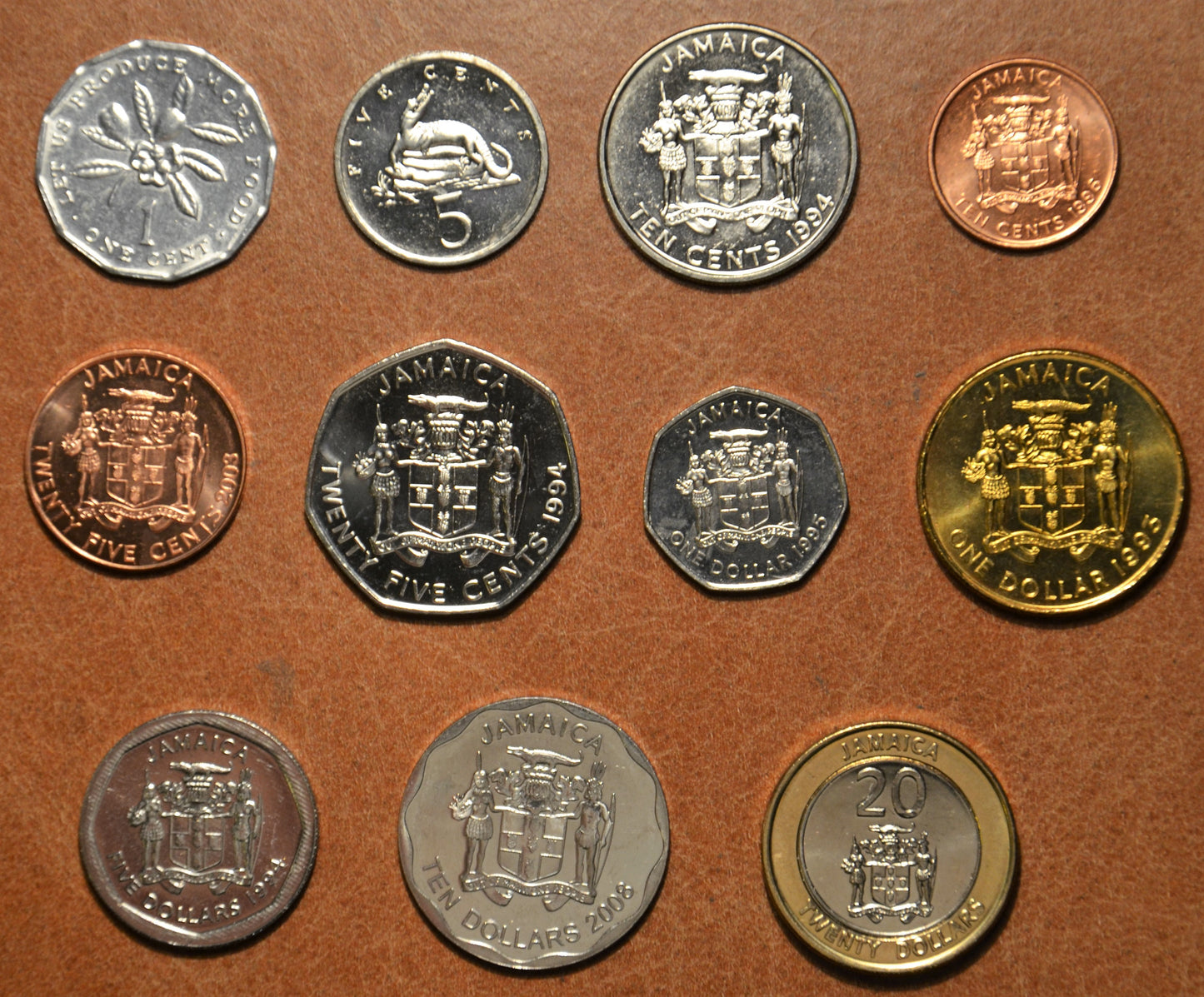 Jamajka 11 mincí 1990-2001 (UNC)