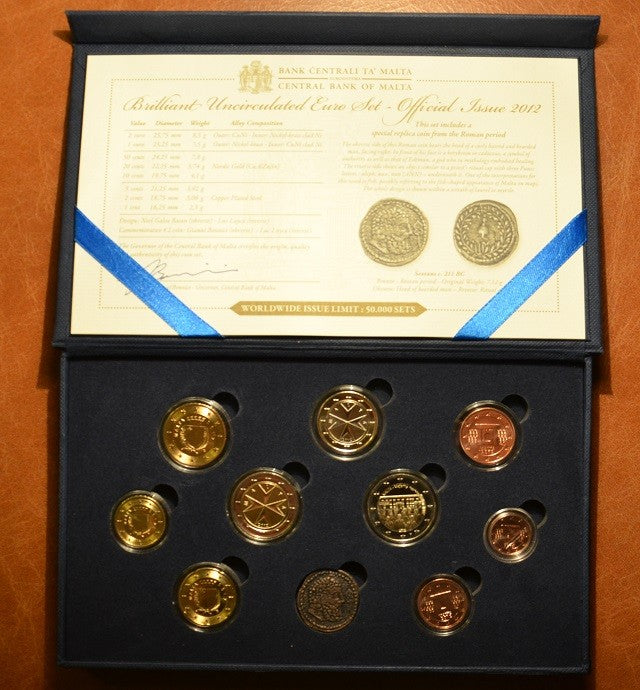 10 dielna sada obehových mincí Malta 2012 (UNC - 2 Euro bez značky)