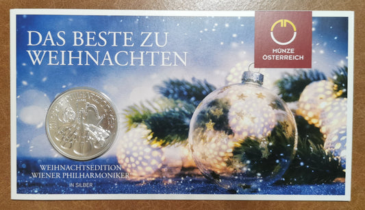 Rakúsko 1,50 Euro 2021 Philharmonic 1oz Vianočná edícia (BU)