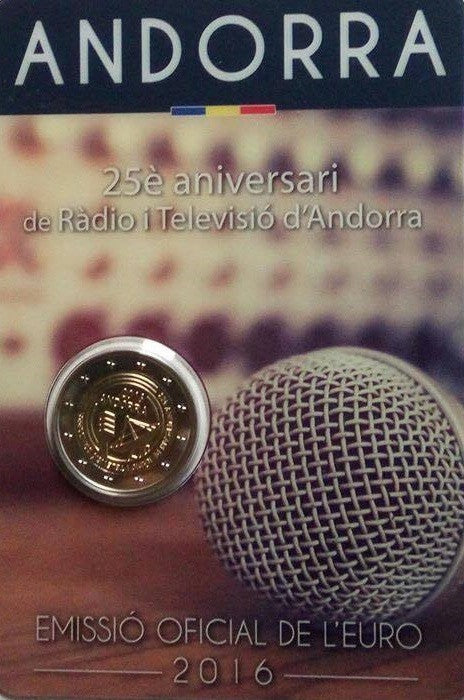 2 Euro Andorra 2016 - 25 rokov TV a radia (BU karta)