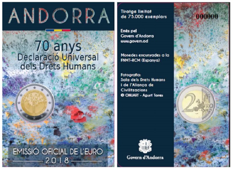 2 Euro Andorra 2018 - 70. výročie Všeobecnej deklarácie ľudských práv (BU karta)