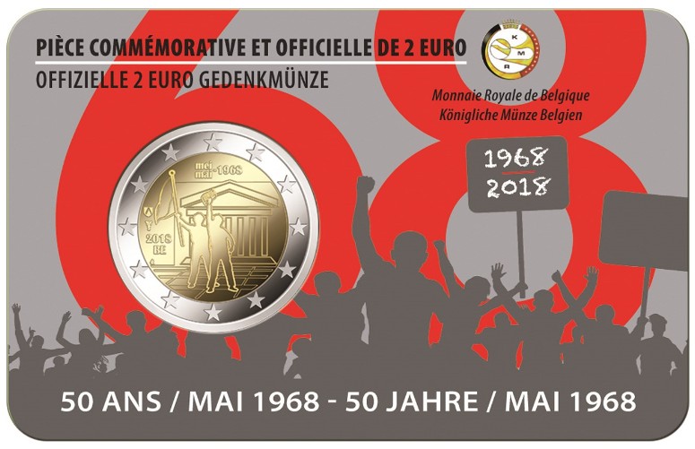 2 Euro Belgicko 2018 - 1968 francúzska strana (BU karta)