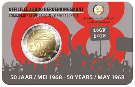 2 Euro Belgicko 2018 - 1968 holandská strana (BU karta)
