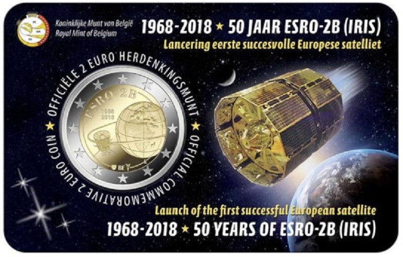 2 Euro Belgicko 2018 - 50. výročie satelitu ESRO-2B (BU - holandská strana)