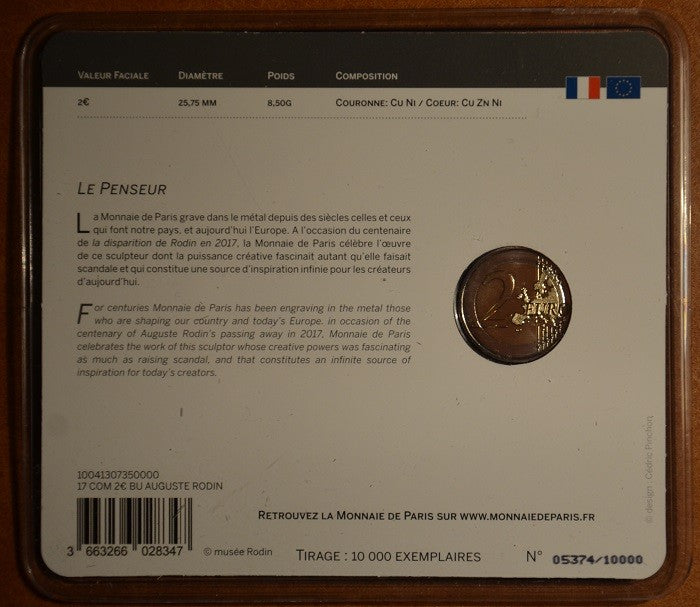 2 Euro Francúzsko 2017 - Auguste Rodin (BU karta)
