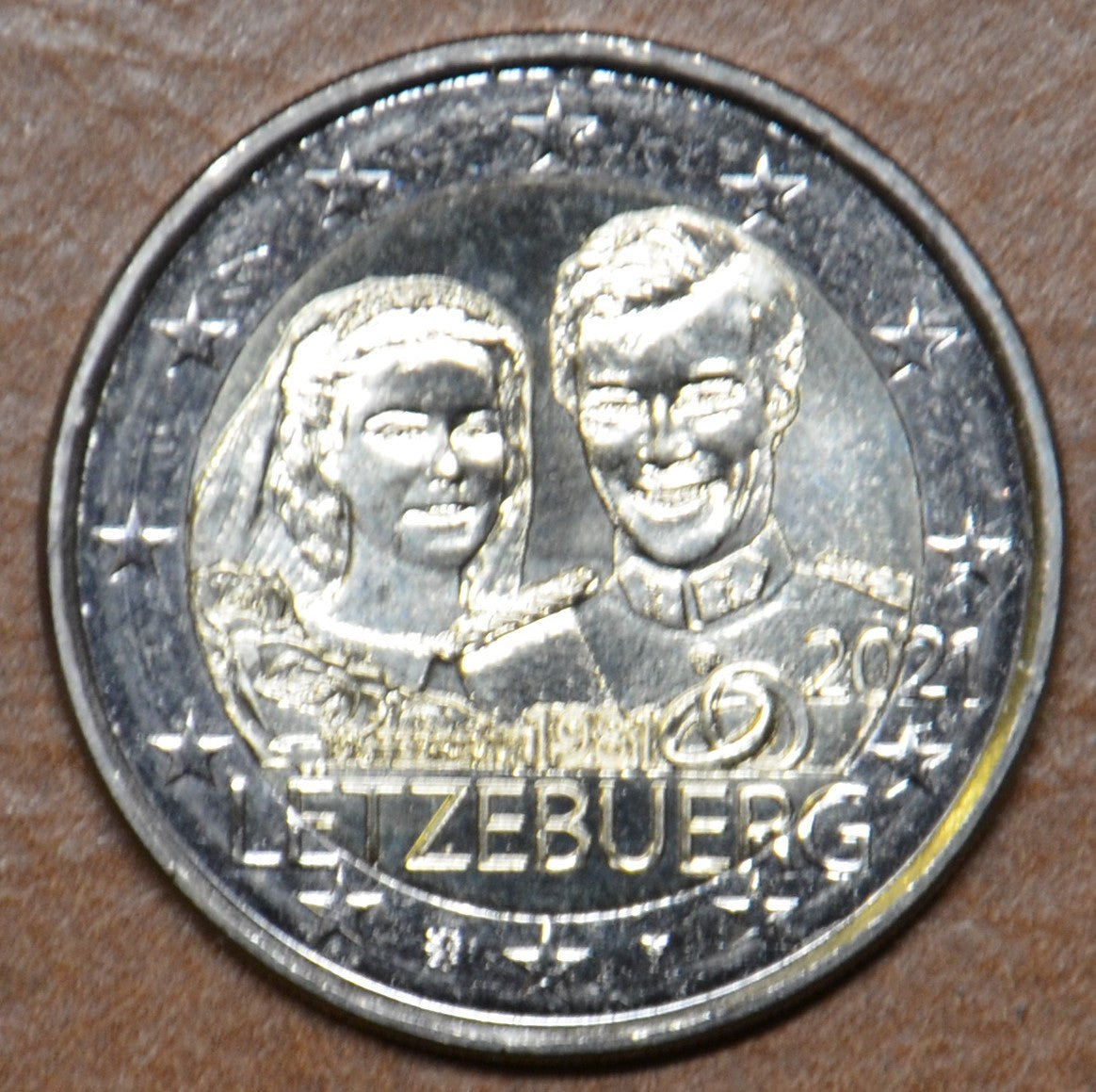 2 Euro Luxembursko 2021 - 40. výročie sobáša Márie Terézie a Henri verzia relief/lev (UNC)