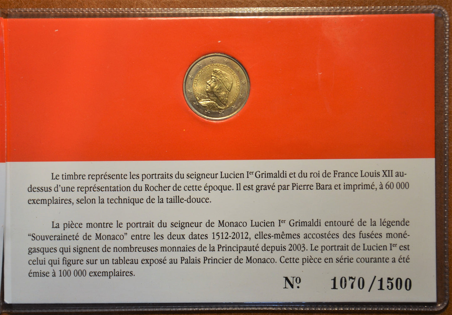 2 Euro Monaco 2012 - 500. výročie nezávislosti so známkou (UNC)
