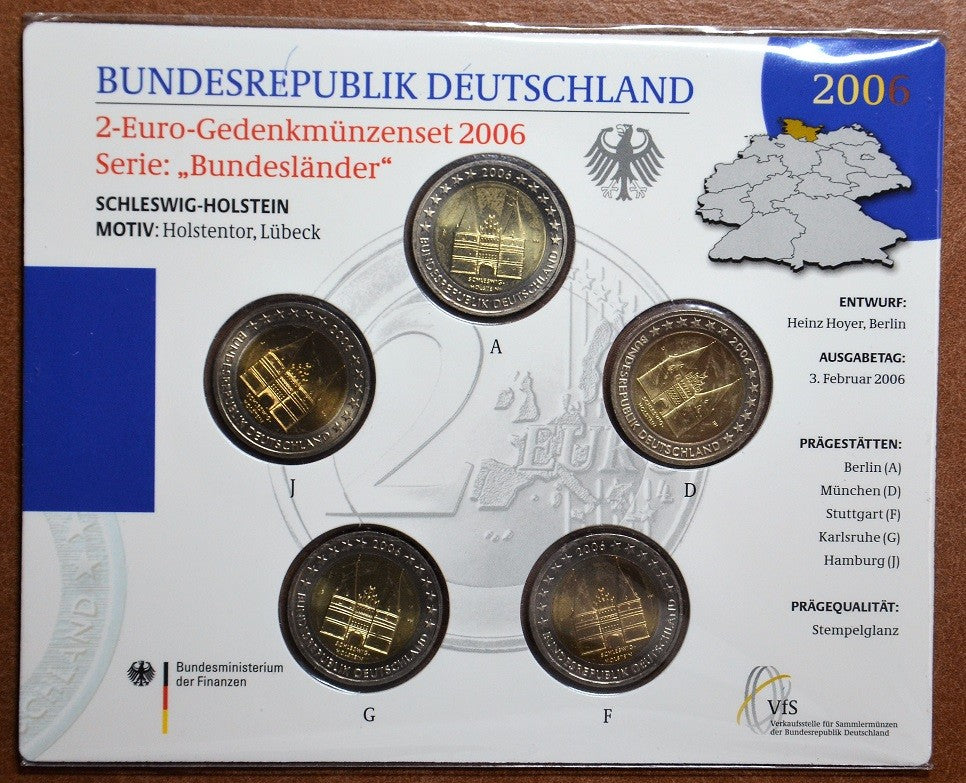 2 Euro Nemecko 2006 - Holstentor v Lübecku / Schleswig-Holstein (BU karta)