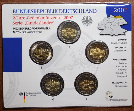 2 Euro Nemecko 2007 - Meklenbursko-Predpomoransko: zámok Mecklenburg-Vorpommern (BU karta)