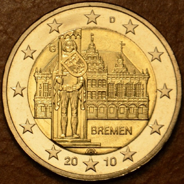 2 Euro Nemecko 2010 "G" Bremen: Brémska radnica s Rolandovou sochou (UNC)