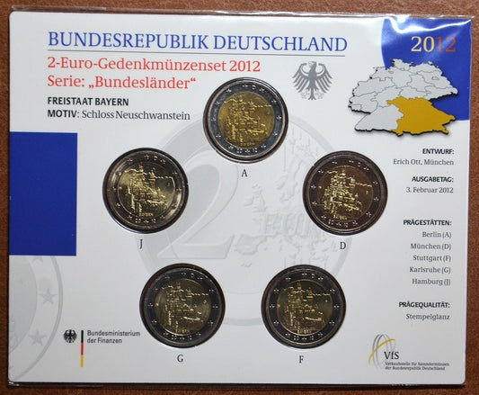 2 Euro Nemecko 2012 - Bavorsko: Neuschwanstein (BU karta)