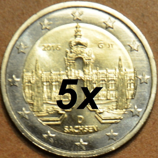 2 Euro Nemecko 2016 - "ADFGJ" Sasko: Zwinger v Dražďanoch (5x UNC)