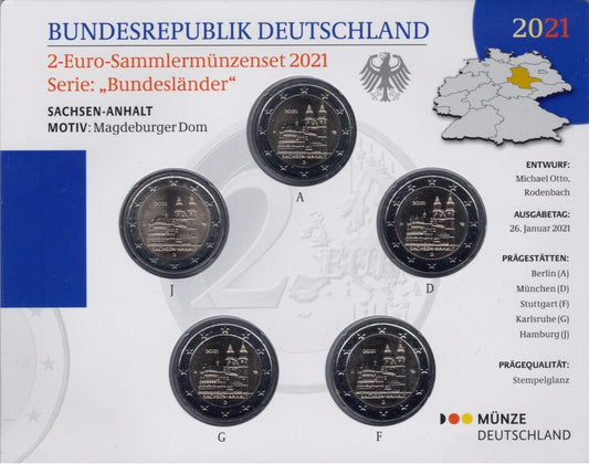 2 Euro Nemecko "ADFGJ" 2021 - Sachsen-Anhalt (BU)