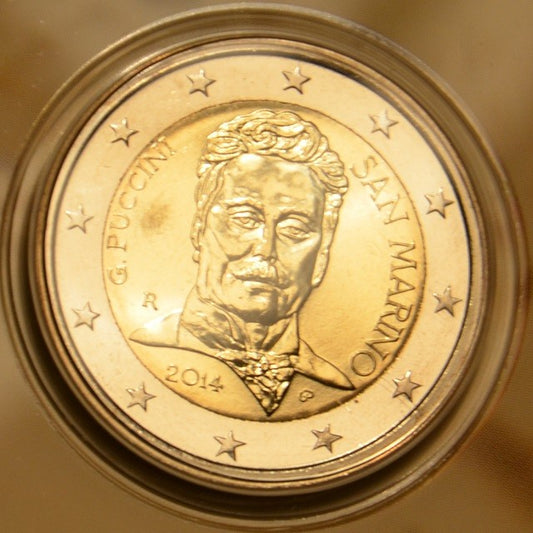 2 Euro San Marino 2014 - 90. výročie úmrtia operného skladateľa Giacomo Pucciniho (UNC bez foldra)