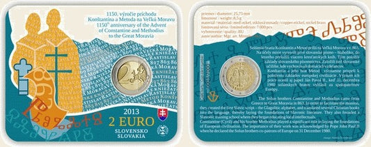 2 Euro Slovensko 2013 - Karta Príchod byzantskej misie sv. Cyrila a sv. Metoda na Veľkú Moravu - 1150. výročie (BU)