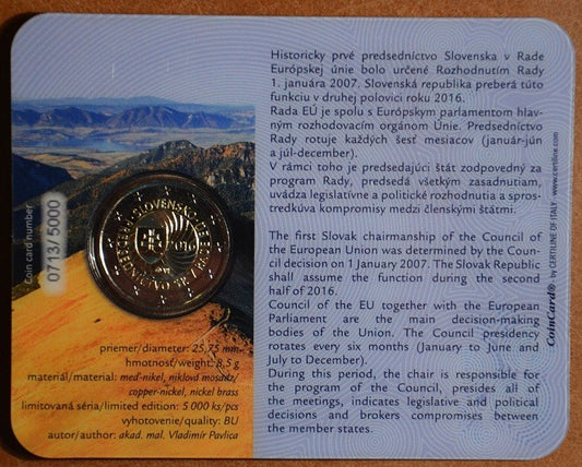 2 Euro Slovensko 2016 - Predsedníctvo EU (BU karta)