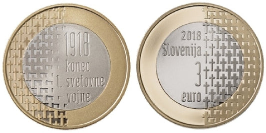 3 Euro Slovinsko 2018 Koniec svetovej vojny (UNC)