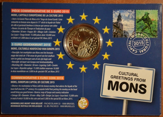 5 Euro Belgicko 2015 Mons (BU karta)