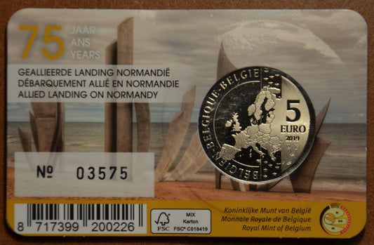 5 Euro Belgicko 2019 D-day (BU karta)
