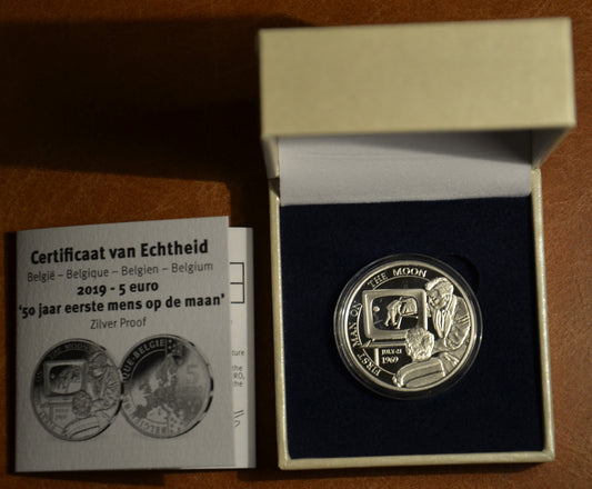 5 Euro Belgicko 2019 - Prvý človek na mesiaci (Proof)