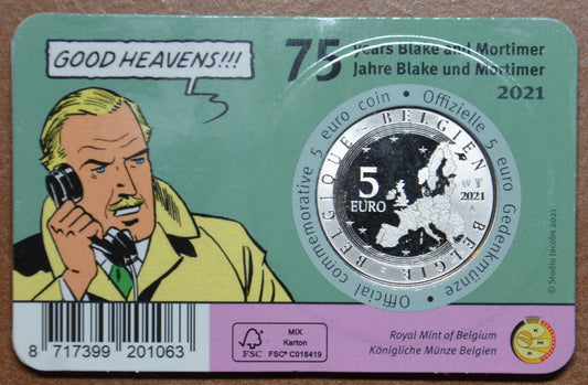 5 Euro Belgicko 2021 Blake & Mortimer (BU karta)