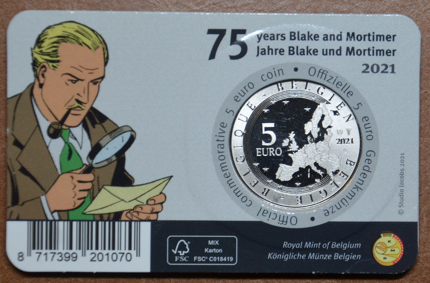 5 Euro Belgicko 2021 Blake & Mortimer color (BU karta)