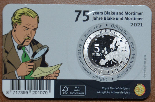 5 Euro Belgicko 2021 Blake & Mortimer color (BU karta)