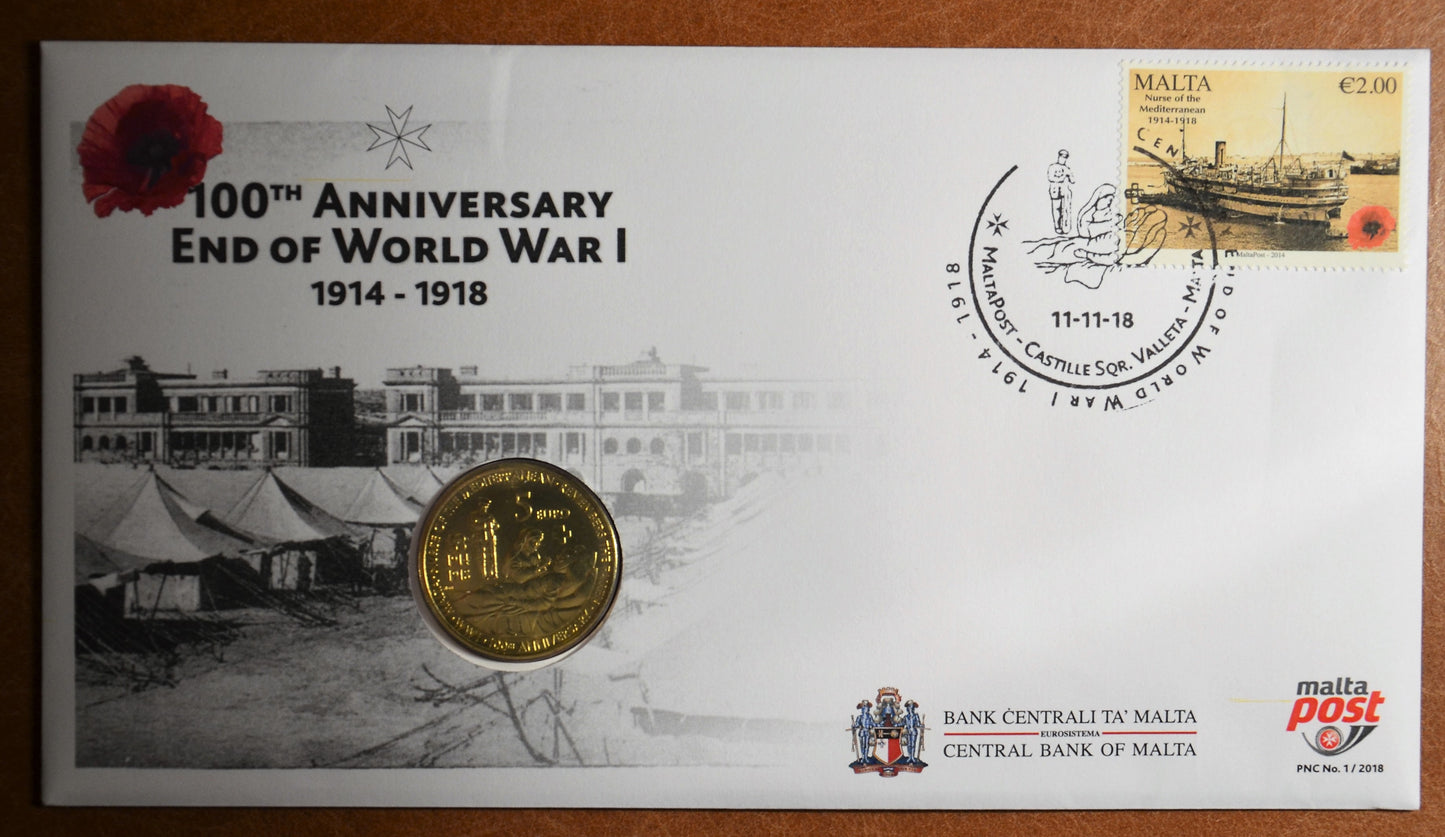 5 Euro Malta 2014 - Prvá svetová vojna (numizmatická obálka)