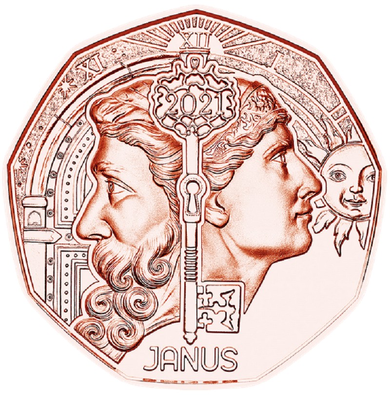 5 Euro Rakúsko 2021 - Novoročná minca Janus (UNC)