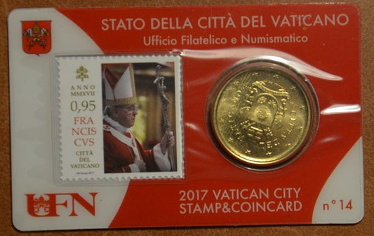 50 cent Vatikán 2017 oficiálna karta so známkou No. 14 (BU)