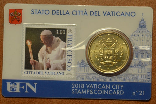 50 cent Vatikán 2018 oficiálna karta so známkou No. 21 (BU)