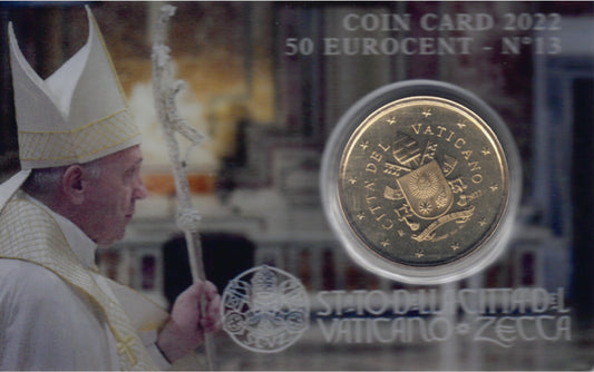 50 cent Vatikán 2022 oficiálna karta No. 13 (BU)