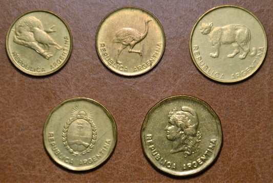 Argentína 5 mincí 1985-1988 (UNC)