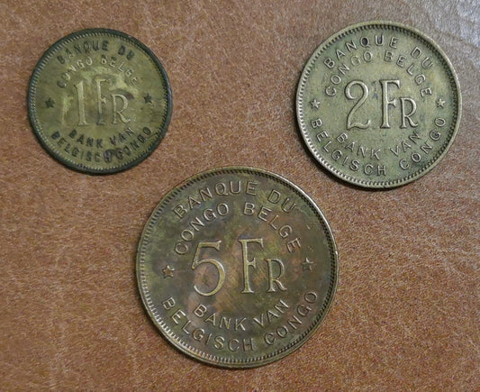 Belgické Kongo 3 mince 1944-1949 (VF-XF)